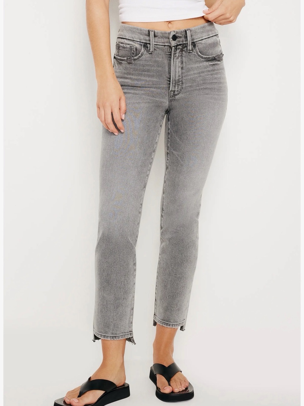Good American Grey Cropped High-Rise Jeans